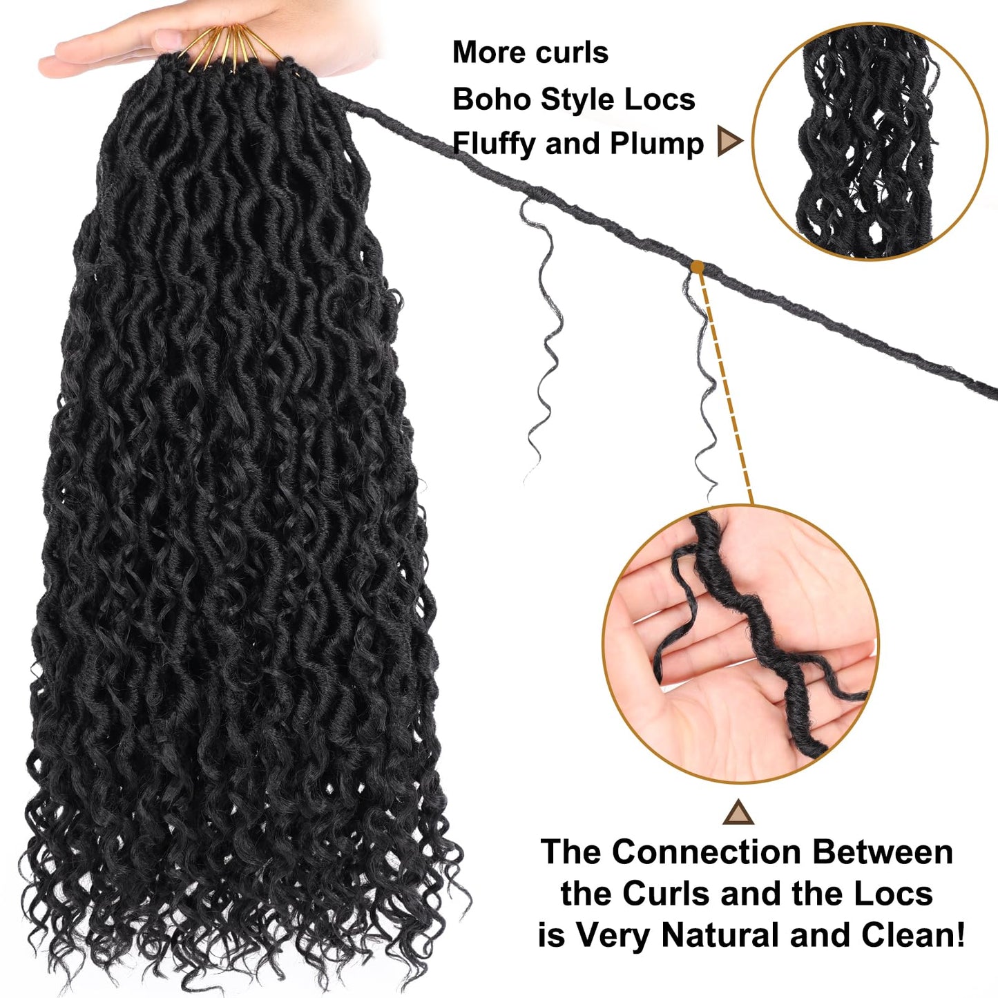 COOKOO 18 Inch 8 Packs (14 Stands/Pcs) Pre-looped Crochet Goddess Locs with Curly Ends Jet black Soft Faux Locs Wavy Crochet Braiding Hair Pre Curled Goddess bohemian Locs Crochet Hair for Women