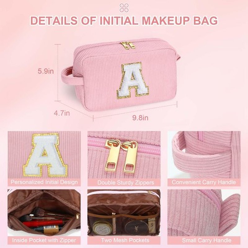 YOOLIFE Girls Makeup Bag - Cute Initial Travel Make Up Bag Cosmetic Bag Personalized Mom Birthday Gifts for Mom Grandma Teacher Sister Friend Gifts Engagement Gift Preppy Stuff Girl Gifts Letter E