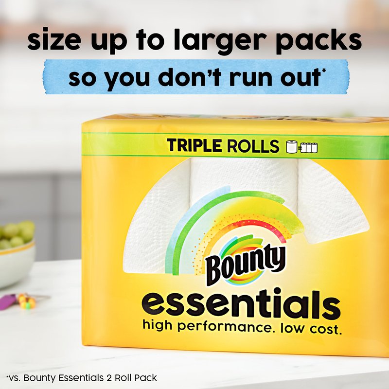Bounty Essentials Select-A-Size Paper Towels, White, 2 Triple Rolls = 6 Regular Rolls (Packaging May Vary)