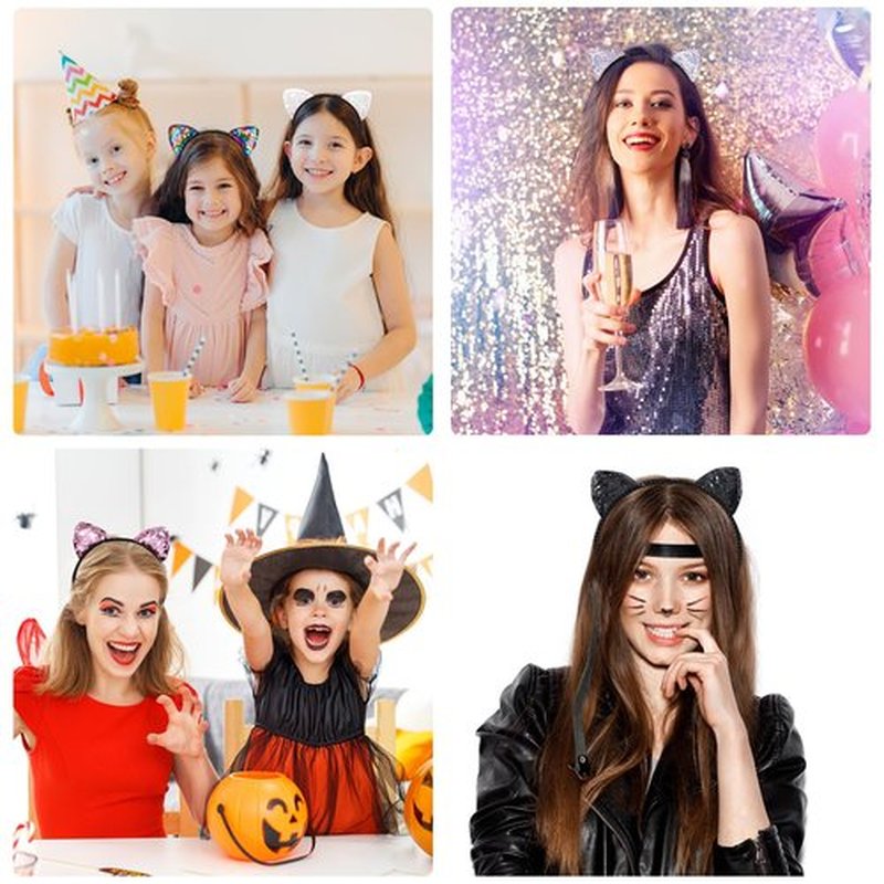 Beinou Reversible Sequin Cat Ears Headband Shiny Cat Ear Hair Hoops Cute Bling Hairband Hair Accessories for Women Girl