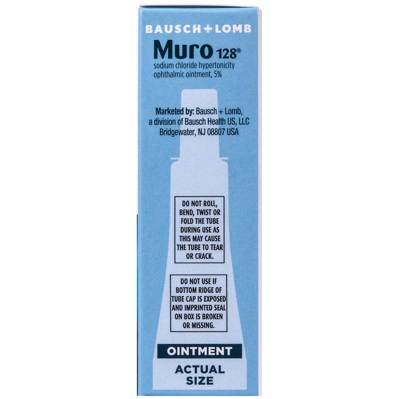 Bausch + Lomb Muro 128 Ointment, Temporary Relief of Corneal Edema, Eye Care, Sodium Chloride Hypertonicity Ophthalmic 5% Ointment, Twin Pack, Two 3.5 g (0.12 Oz) Tubes, 0.25 Ounce Total