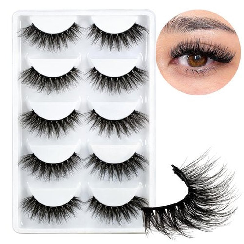 Veleasha Cat Eye Lashes Fluffy 5D Faux Mink Lashes 100% Handmade Luxurious False Eyelashes Volume Fake Lashes 5 Pairs Pack (804)