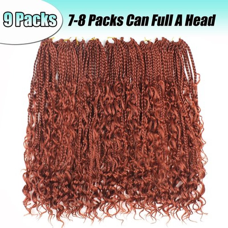 9 Pack Boho Box Braids Crochet Hair - 18 Inch Pre-looped Goddess Box Braids Crochet Hair Bohemian Crochet Boho Crochet Braids With Curly Ends Synthetic Crochet Hair For Women(18 Inch,350#)