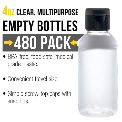 U.S. Art Supply 4 ounce Squeeze PET Plastic Bottles with Flip Cap - BPA-free, food safe, medical grade plastic, acrylic pouring paint Great For Hand Sanitizer (Case of 480)