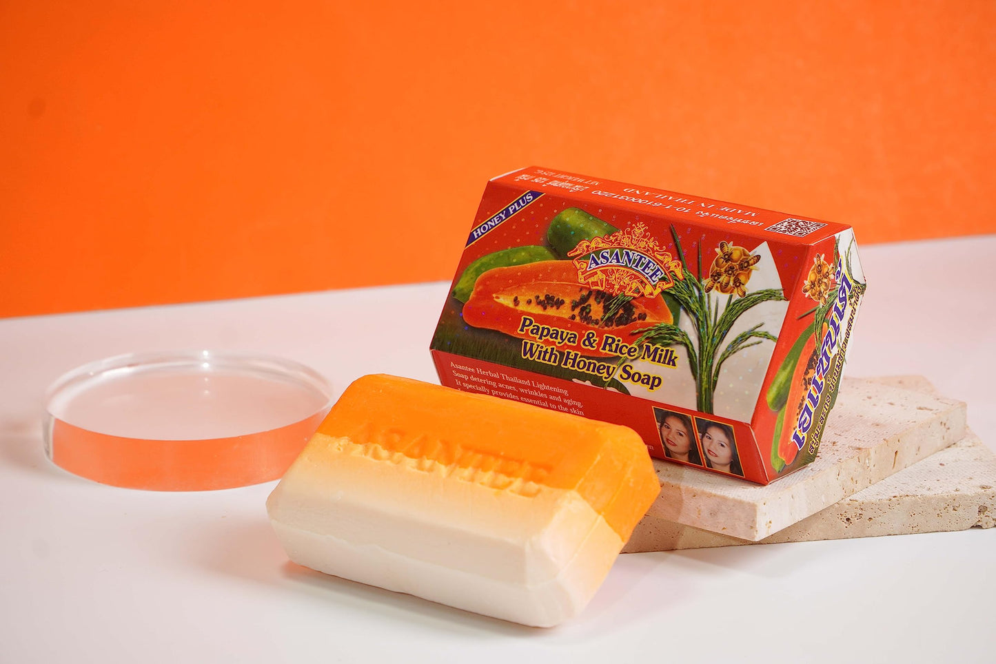 ASANTEE Papaya & Rice Milk with Honey Cleansing Soap 125 Grams (Pack of 1)
