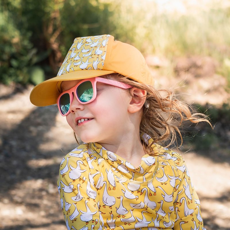JAN & JUL Baby Girl Sunglasses with Strap, Flexible Soft Frames, Mirrored UV400 Lenses (S: 6 Months-2 Years, Peachy Pink Aurora)