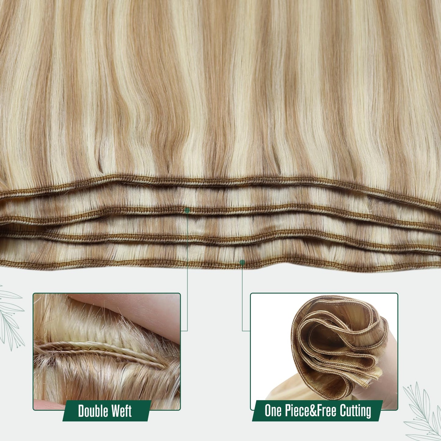 RUNATURE Weft Hair Exensions Human Hair 22 Inch Ash Blonde Highlight Paltinum Blonde Long Human Hair Double Weft Extensions Straight Weft Sew in Hair Extensions Real Human Hair Weft Silky 100g