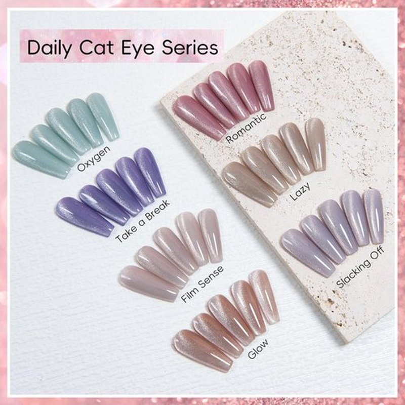 ADHERE Gel Nail Polish Set 12ml*7 Colors Cat Eye Magnetic Nail Polish Soak Off UV LED Nail Art Varnish Manicure Set Valentine's Day Gift for Women (With Magnet As Gift)