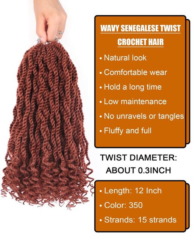 Ginger Crochet Hair Senegalese Twist Hair 12 Inch Short Crochet Hair Pre Looped Kinky Twists Crochet Braids 8 Packs Pre Twisted Crochet Braiding Hair(12 Inch,350)