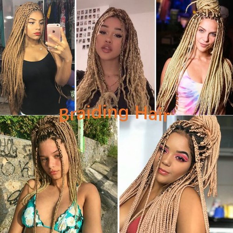 Newluyang Pre Stretched Braiding Hair, Synthetic Crochet Hair Braids,26 inch 3 packs Hot Water Setting Professional Yaki Texture Crochet Hair Extension Braids.(24#/Light Brown Blonde)