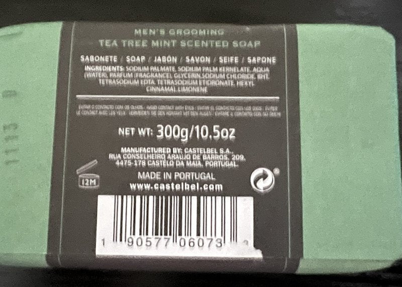 Castelbel Porto Men's Grooming Tea Tree Mint Luxury Scented Soap - 10.5oz