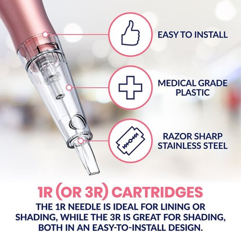 Stylia 10PC Permanent Makeup Cartridges for Microshading, Lip Lining, Detailing, Eyeliner & Eyebrows - Clear, Sharp, Disposable & Easy to Install - 3RS For Shading
