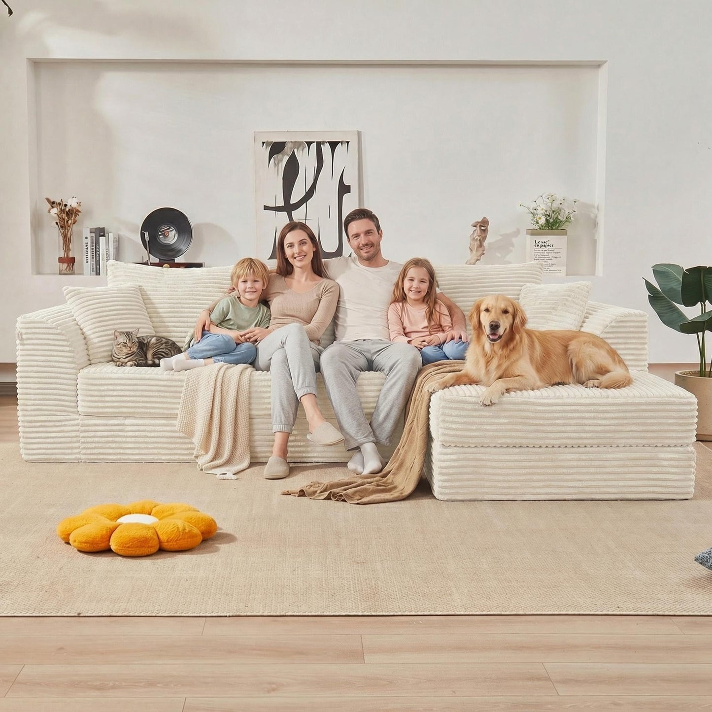 106” Modular Sectional Sofa,Modular Cloud Sofa L-Shaped Cloud Couch with High-Density Foam & Corduroy Fabric,Boneless Couch Deep Seat Couch for Living Room Apartments Bedroom No Assembly Required