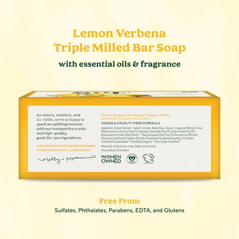 South Of France Lemon Verbena Bar Soap by SoF Body Care (Formerly Body Care) | Triple-Milled Soap with Shea Butter + Essential Oils| Vegan, Non-GMO Body Soap | 6 oz Bar | 6 Bars