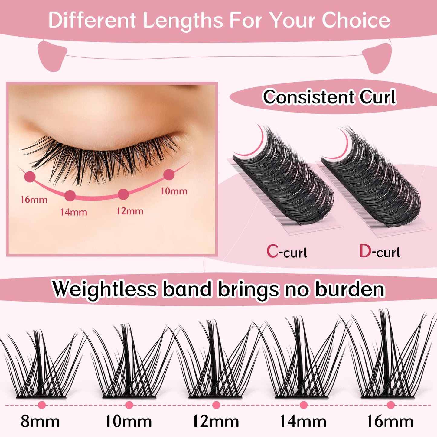 Lash Clusters 72 Pcs Cluster Lashes Manga Lashes Little Devil Eyelash Clusters Individual Cluster Eyelashes Self-Application Super Thin Band Reusable Soft & Comfortable(Dazzle-D-8-16mix)