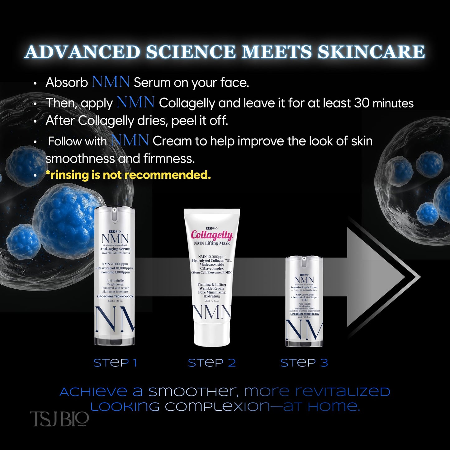 TSJ Bio NMN Intensive Renewal Cream - Luxurious Night Treatment with NMN 70,000PPM, Resveratrol & 9 Growth