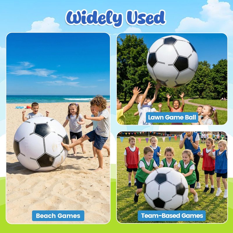 Shindel 27-Inch Giant Inflatable Soccer Ball - Soccer Themed Party Decor & Beach Pool Games, Heavy-Duty Without BPA Vinyl Ball for Outdoor Sports, Backyard, Lake & Birthday Activities