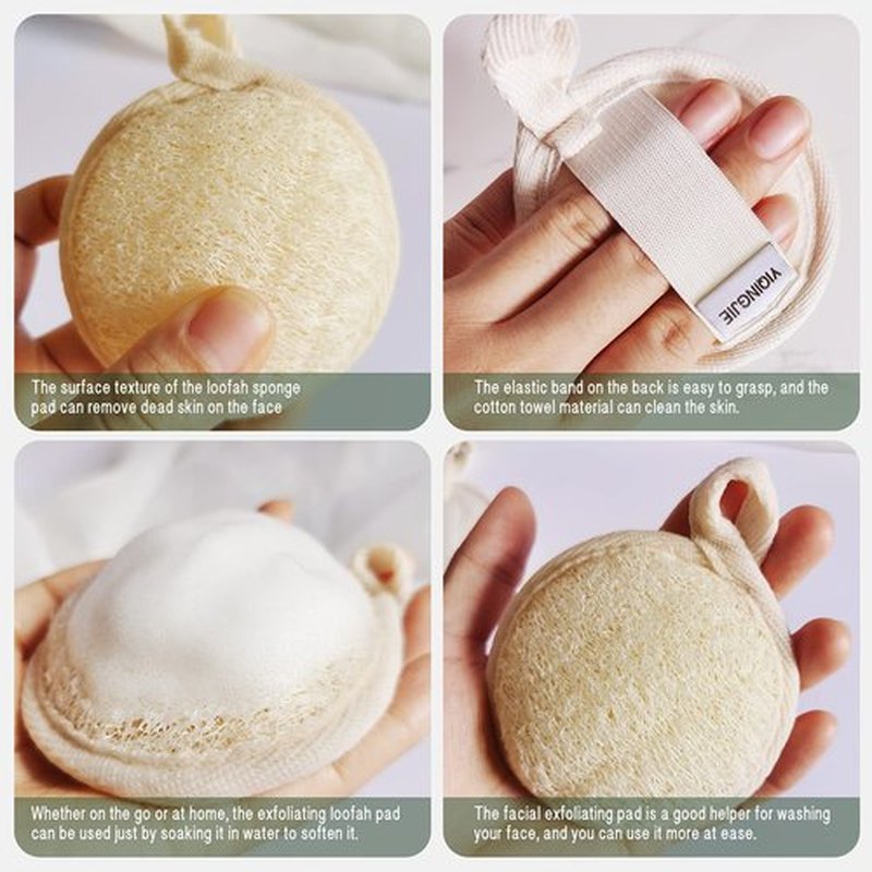 Face Exfoliating Loofah Pad Scrubber, Soft and Easy Foaming Facial Loofah Makeup Remover Sponge( 4 Pack) Clean Pore and Blackhead Sponge Pad, Brown
