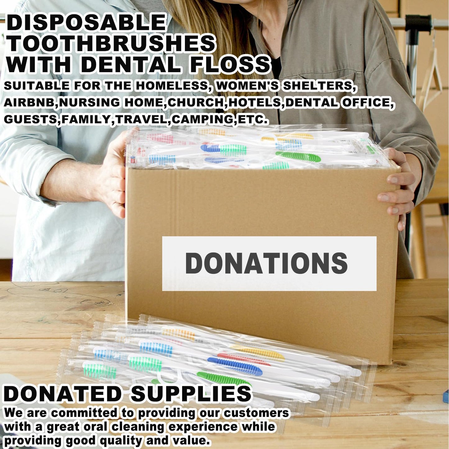 HAIFOTRVA 30Packs Disposable Toothbrushes with Floss,Single Use Individually Wrapped Disposable Travel Toothbrushes and Dental Floss Kit Bulk for Homeless,Airbnb,Dentist,Hotel(5 Colors)