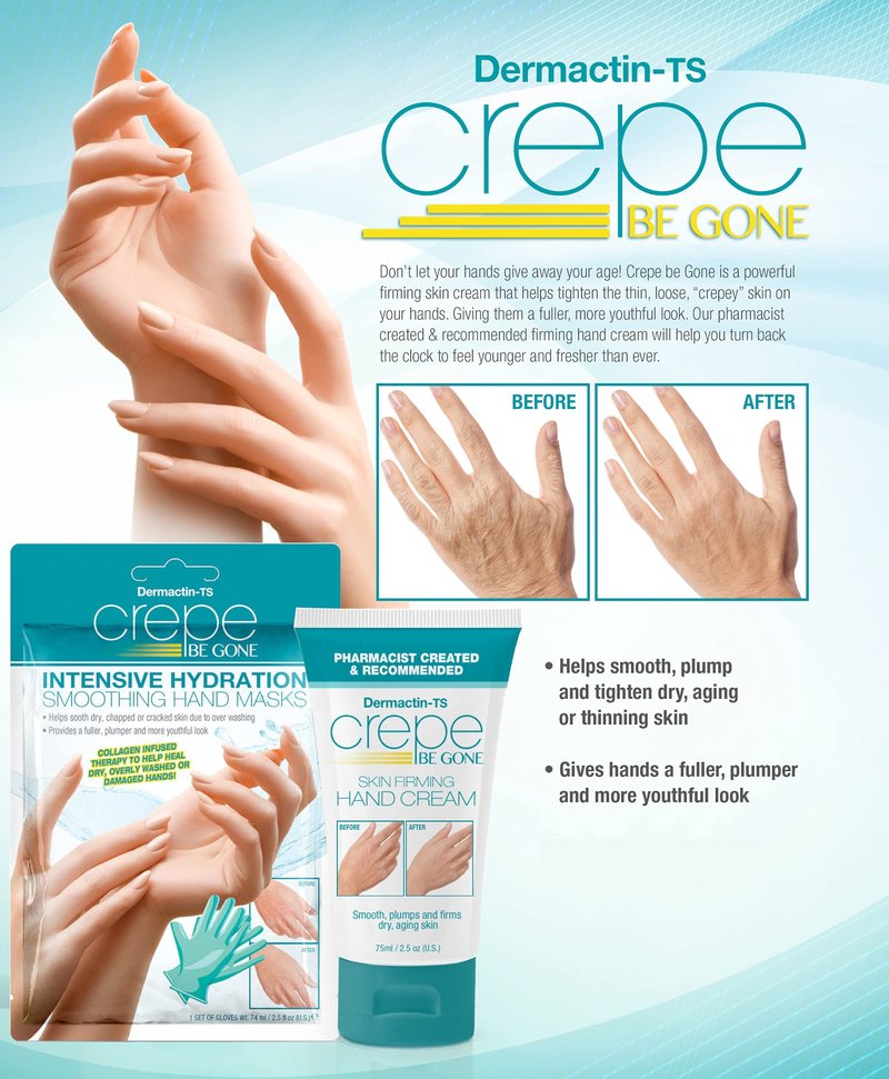 Dermactin-TS Crepe Be Gone Intense Hydration Smoothing Hand Mask - Moisturizing Gloves Hand Skin Repair, Collagen Hand Mask