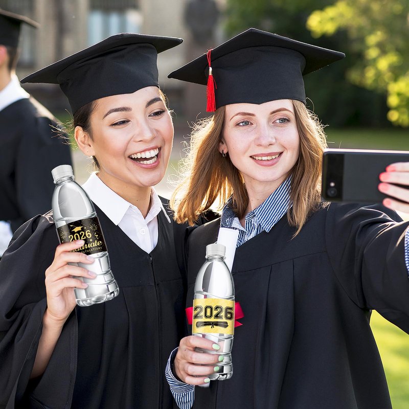 2026 Graduation Water Bottle Labels, 40pcs Graduation Decorations Class of 2026 Personalized Stickers for Bottles, Graduations Favors Party Supplies Decors for High School College (Gold)