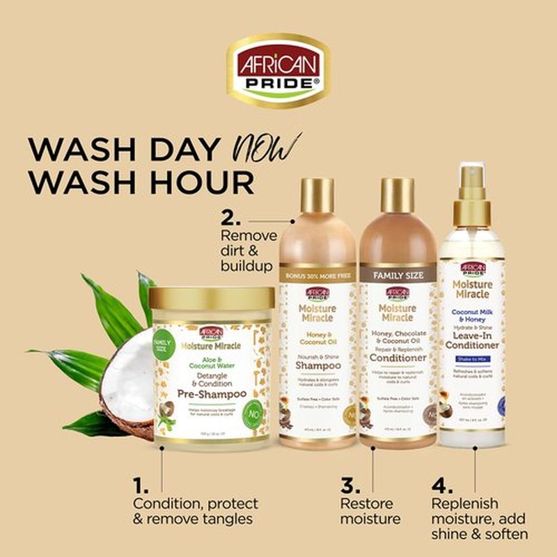 African Pride Moisture Miracle Coconut Milk & Honey Leave-In Conditioner - Refreshes & Softens Natural Coils & Curls, Hydrates & Shines, 8 oz (3 Pack)