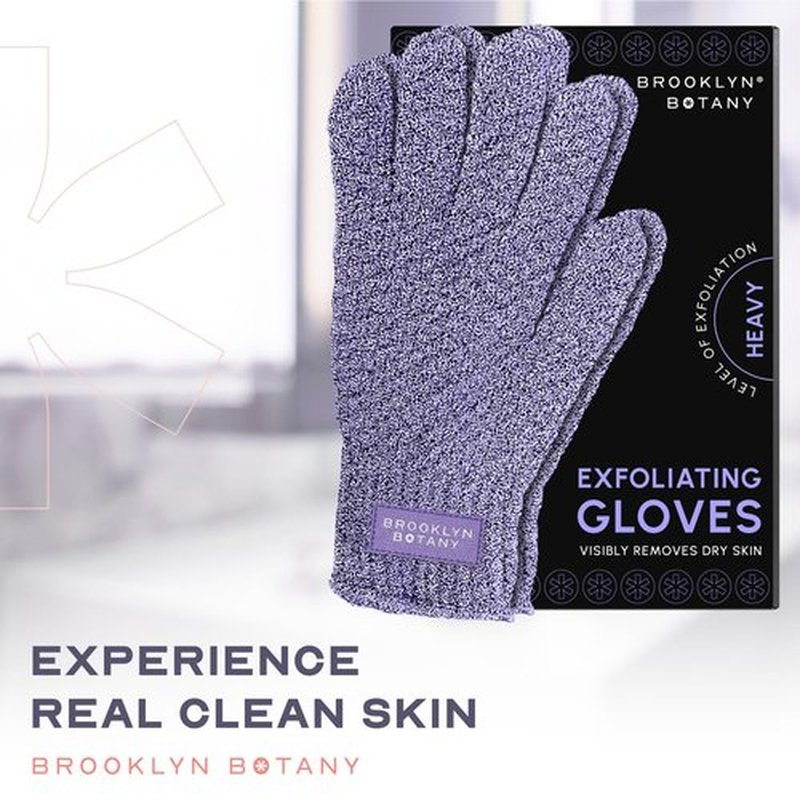 Brooklyn Botany Exfoliating Gloves for Bath and Shower – Heavy Duty Exfoliating Body Scrubber for Massage and Dead Skin Remover for Body – 2 Pairs