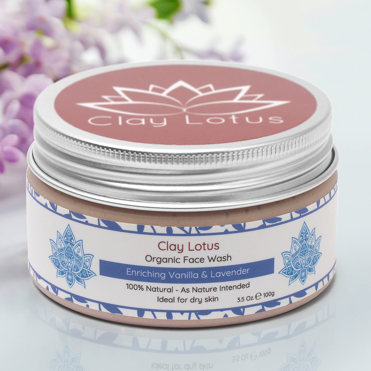 Clay Lotus Organic Face Wash - Hydrating Cleanser for Dry, Mature Skin. Anti-aging, Natural Formula for Reduced Wrinkles and Restored Radiance- Vegan and Moisturizing- For Women & Men