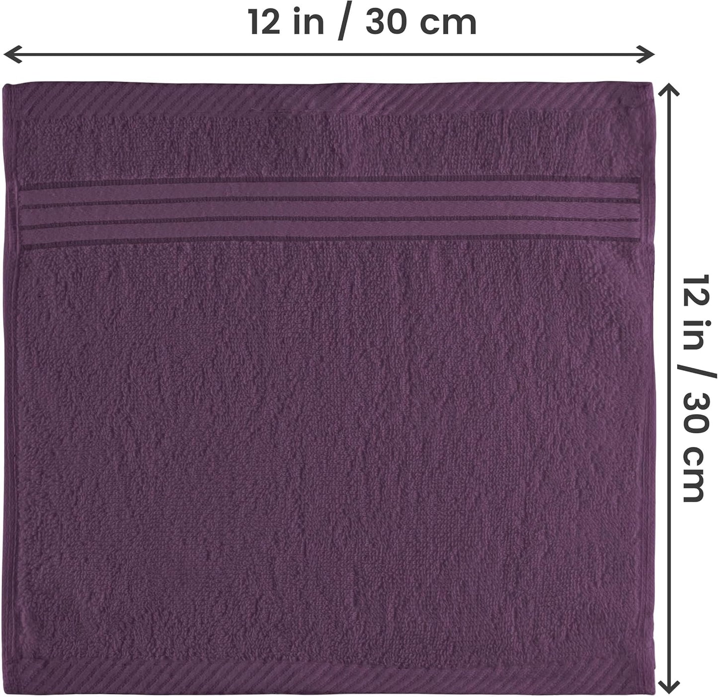 Premium 12-Pack Cotton Wash Cloths - Highly Absorbent & Soft 12x12 for Bathroom, Spa, Gym - Plum