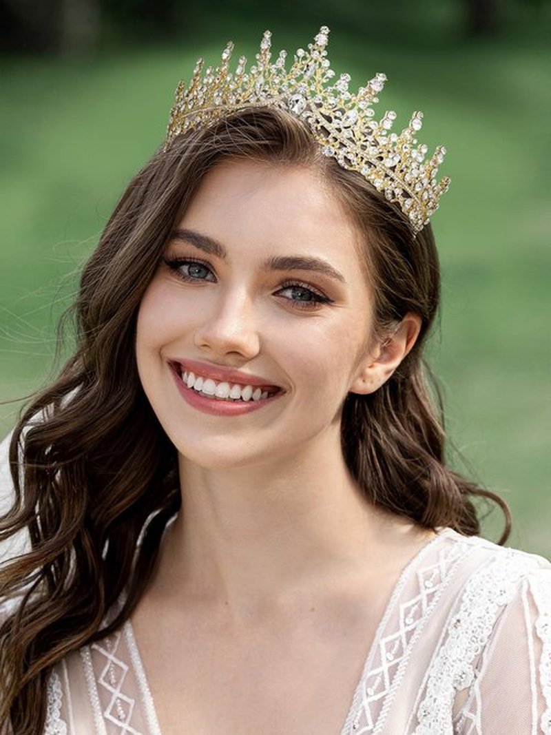 SWEETV Gold Princess Tiara for Women Girls,Royal Queen Tiara, Wedding Tiara for Bride,Crystal Hair Accessories for Quinceanera Pageant Prom Birthday