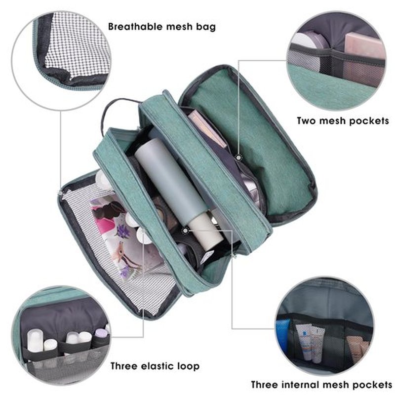 Toiletry Bag for Men Hanging Dopp Kit Water Resistant Shaving Bag Small Toiletry Bag for Traveling (turquoise on gray)