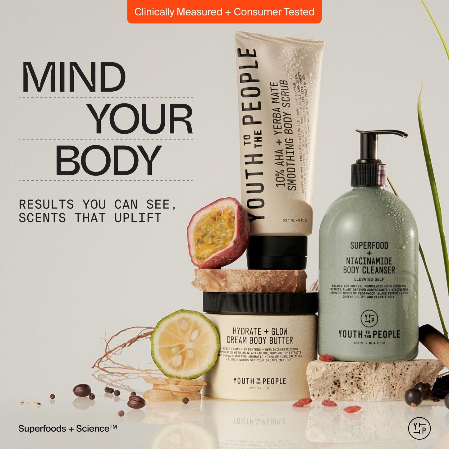 Youth To The People Superfood + Niacinamide Body Cleanser with Kale + Green Tea - Nourishing Body Wash for Soft + Smooth Skin - Replenish Moisture Barrier - Aromatic Fragrance - Vegan (16.4 fl oz)