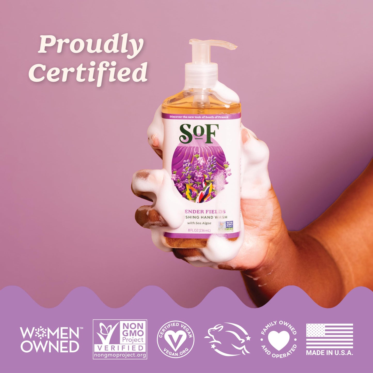 South Of France SoF Nourishing Hand Wash - With Moisturizing Sea Algae, Coconut & Olive Oil- Vegan & Non GMO- Free From Phthalates, Sulfates & Parabens- Lavender Fields - 8 oz Bottle 3 Pack