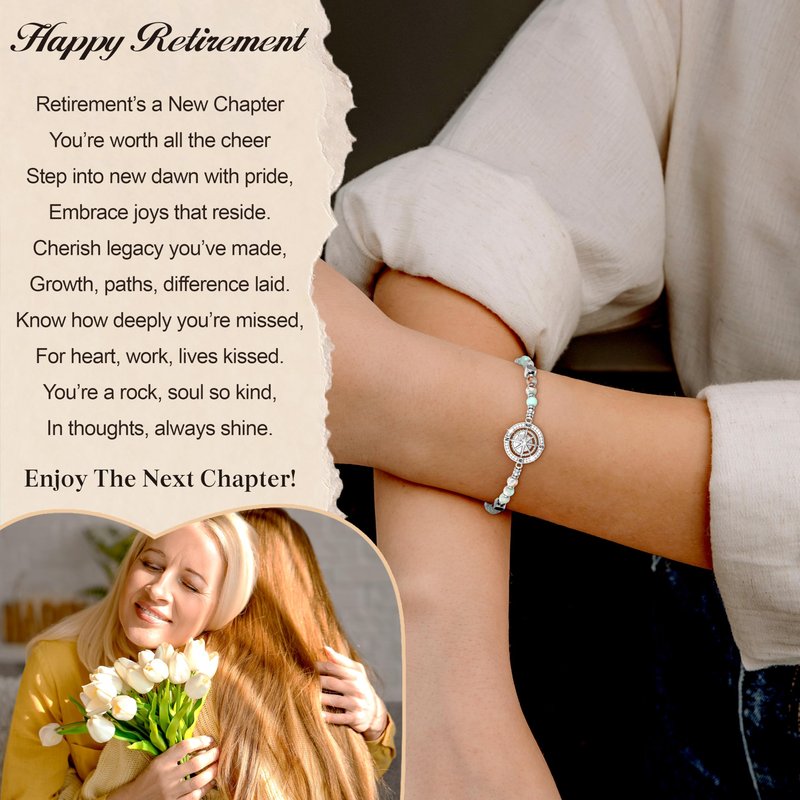 Esrial Retirement Gift for Woman- Compass Bracelet for Women Coworker Leaving Farewell Going Away Gifts for Friends Teacher Employee Manager Boss Coworker Christmas Gifts(Happy Retirement)