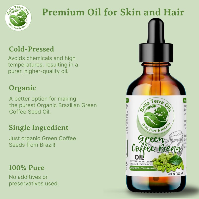 Bella Terra Oils - Green Coffee Bean Oil 16oz - Harness the Purity of Coffee Serum Ingredients, Enriched with Potent Acids for Lush & Healthy Skin