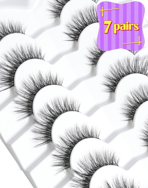 Onlyall Natural Lashes Wispy Lashes Natural Look False Eyelashes Natural Flared Eyelashes False Eye Lashes Soft Fluffy Lashes 7 Pairs D6 Volume-13mm