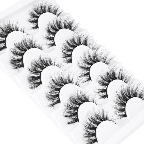 Natural Lashes Wispy Eyelashes Cat Eye False Eyelashes Strip 3D Fake Eyelashes 17MM Fluffy Faux Mink Lashes 6 Pairs
