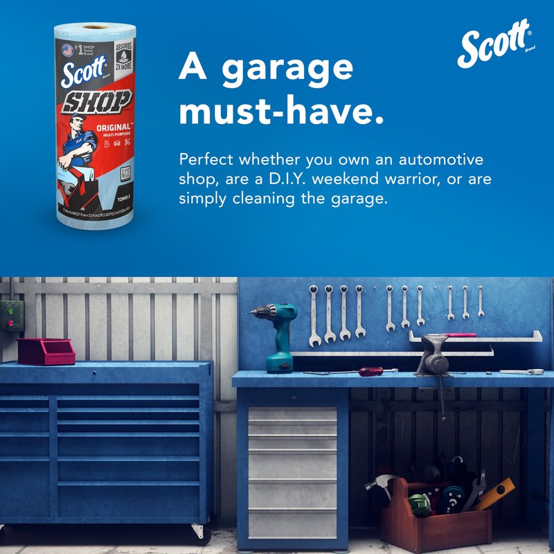 Scott Shop Original Blue Towels (55990), Large 9.4”x11 Cloth-like Paper Towel, 4 packs of 6 (60 Sheets/Roll, 24 Big Rolls/Case, 1,440 Sheet Total)
