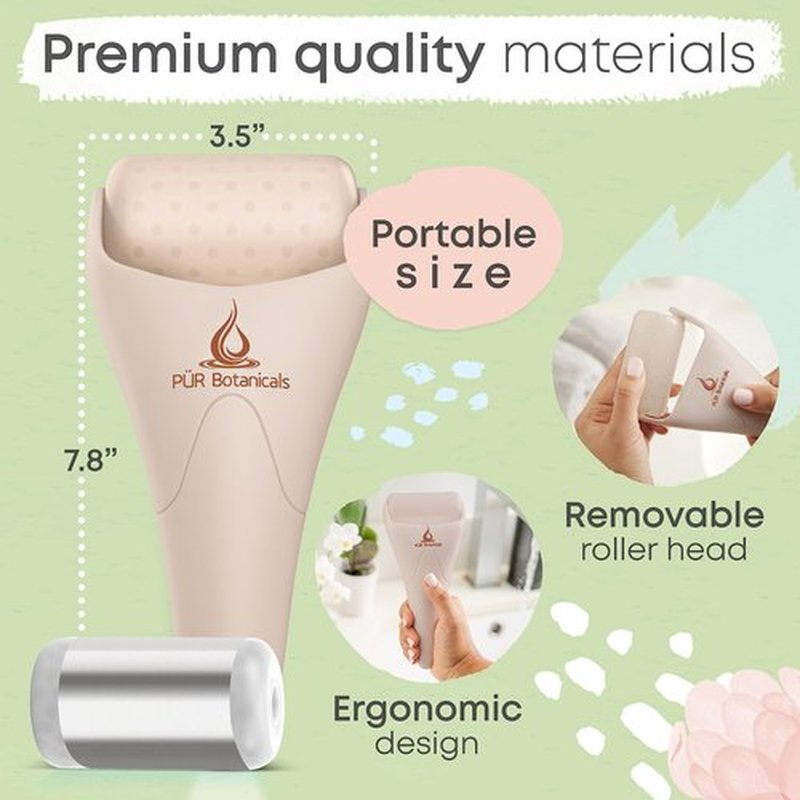 PUR Botanicals - Sand 2-in-1 Set Cryotherapy Ice Roller for Face Wrinkles Massager - Skin Care Tool for Puffiness - Face Depuffer Ice Facial Eye Skin Roller - TMJ Pain Relief & Minor Injuries