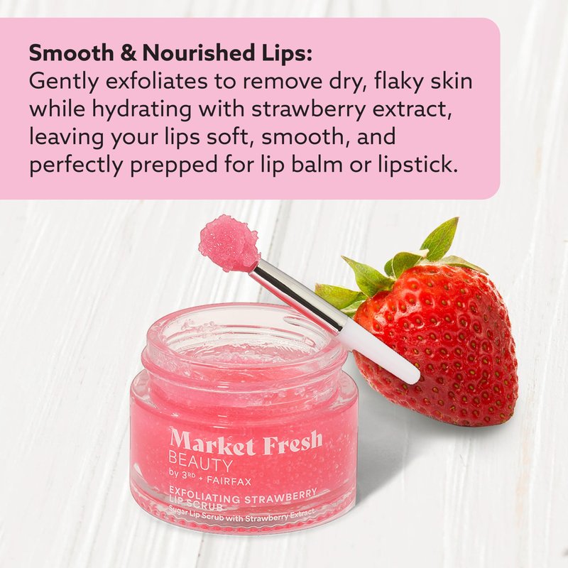 Market Fresh Beauty Lip Peptide Treatment - with Exfoliating Strawberry Scrub and Cherry Serum - for Hydrating, Plumping, Clean Beauty Lip Care