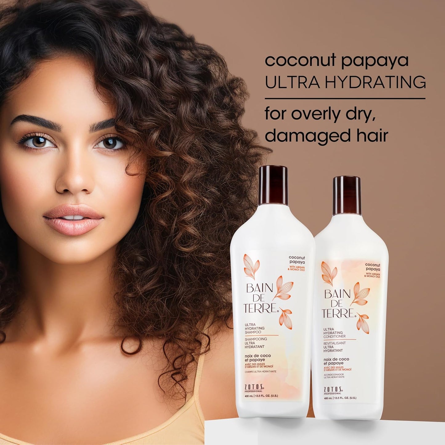 Bain de Terre Coconut Papaya Ultra Hydrating Shampoo, Moisture Quench for Dry, Damaged Hair, with Argan & Monoi Oils, Paraben-Free, Color-Safe, Vegan