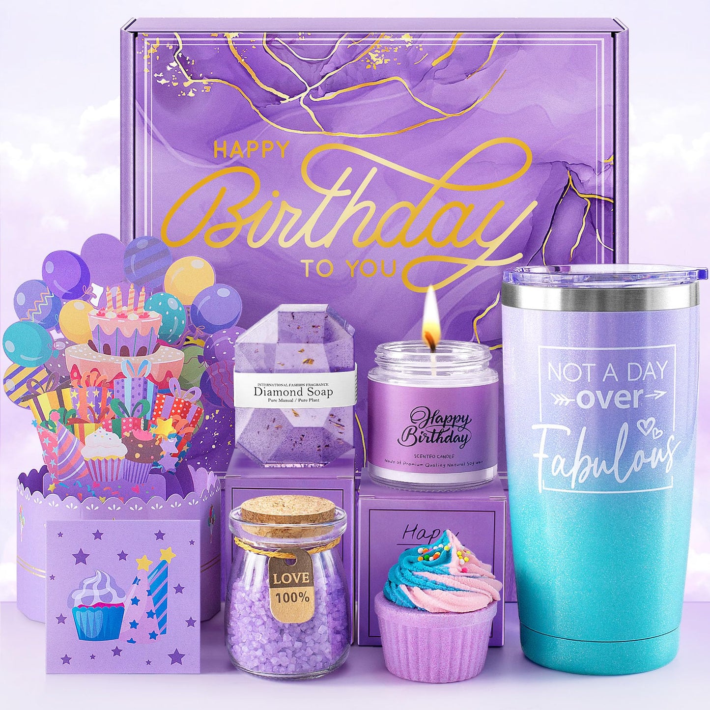 ITABLETAS Birthday Gifts for Women, Happy Birthday Bath Set Gift Basket, Unique Spa Gift Idea for Mom, Sister, Bestie, Her, Wife, Female Friends, 30th, 50th, 60th, Gifts for Women Who Have Everything