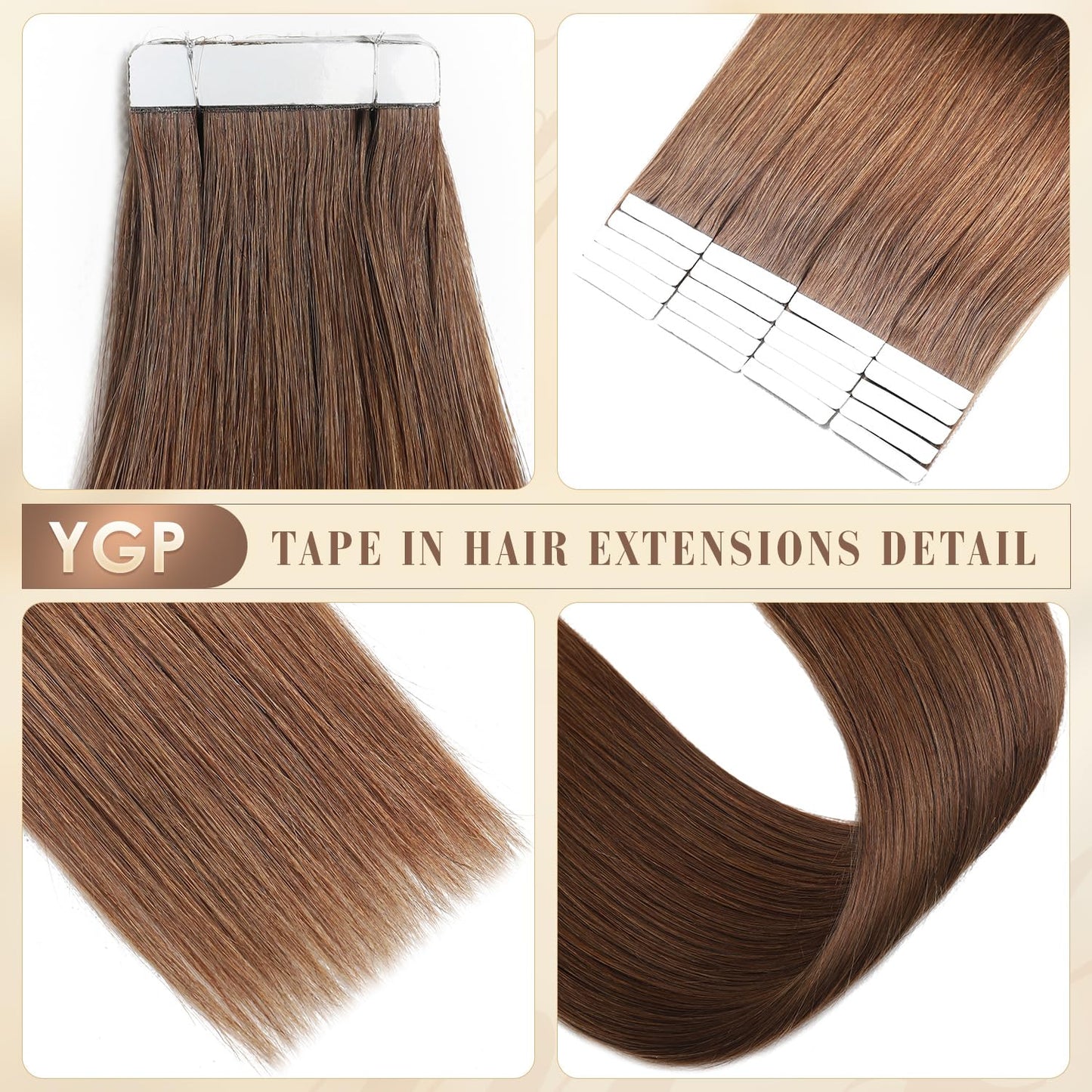 YGP Tape in Hair Extensions Human Hair 16 Inch 40g 20 pcs Chocolate Brown Tape in Extensions Seamless Skin Weft Double Sided Invisible Tape Hair Extensions