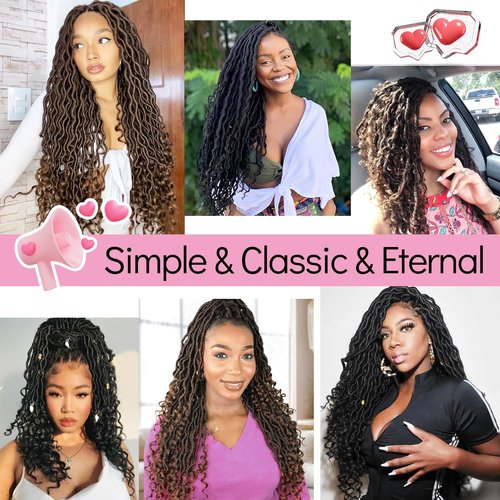Karida Faux Locs Crochet Hair 24 Inch, 6 Packs Pre Looped Goddess Locs Crochet Hair, Wavy Crochet Faux Locs With Curly Ends, Boho Faux Locs Crochet Hair For Black Women (24 inch, T27#)