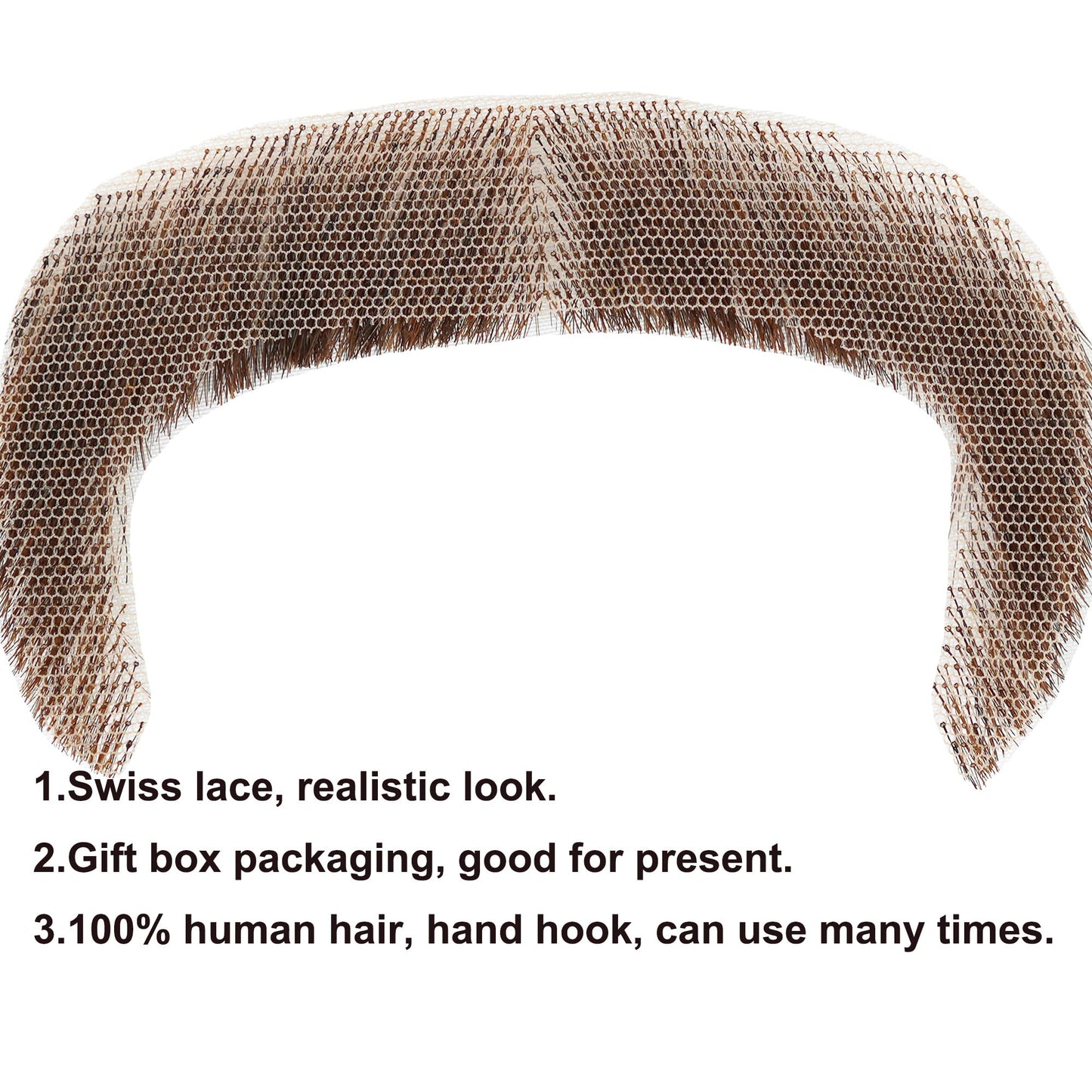 CliCling Human Hair Fake Beard One Pair of Hand tied Mustache for Men Realistic Lace Invisible False Beards for Costume Party Halloween Theater Performance (Black Brown)