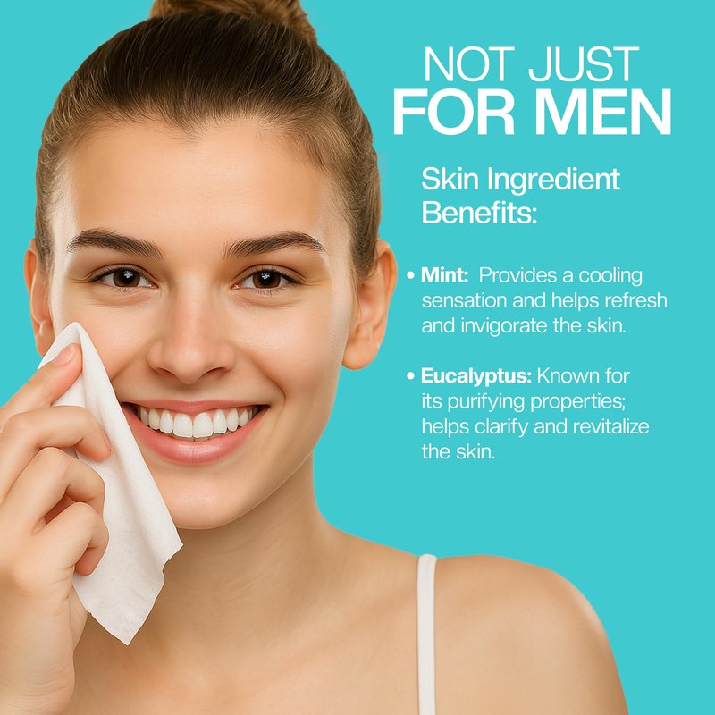 The Nobleman Men's Cooling Face + Body Cleansing Wipes, Eucalyptus - 30 Count