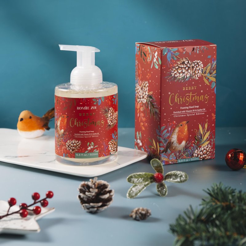 ROMIIE ZOI Christmas Foaming Hand Soap with Gift Box- Berry Christmas, Infused with Holiday Floral- 500ml/ 16.8oz