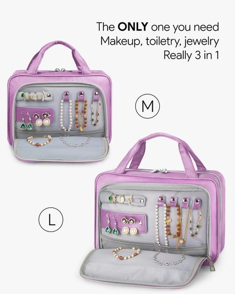 OlarHike Travel Toiletry Hanging Bag Waterproof, Makeup bag, Toiletries, Jewelry, Travel Essentials 3 in 1 Packing Organizers, Cosmetic Travel-Sized Container, Medium for Women Light Purple