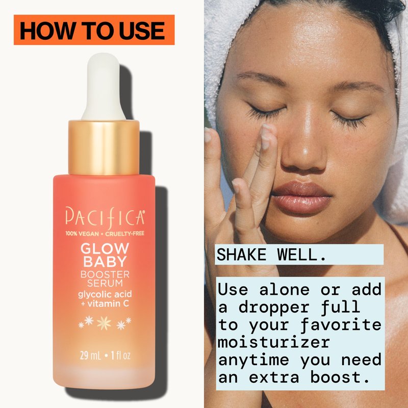 Pacifica Vitamin C Face Serum - Glow Baby Booster Facial Serum 2-PACk - Glycolic Acid - Dark Spot Corrector Anti Aging Brightening - Dermatologist Tested, Fragrance Free Clean Skin Care