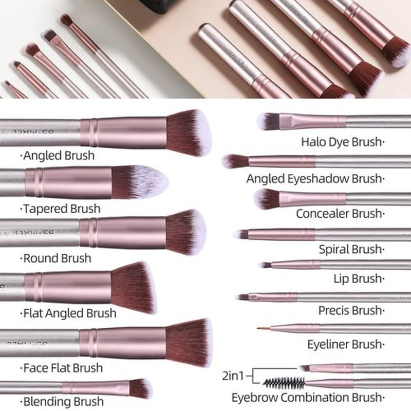 BS-MALL Makeup Brushes Premium Synthetic Foundation Powder Concealers Eye Shadows Makeup 14 Pcs Brush Set,Silver Purple with case